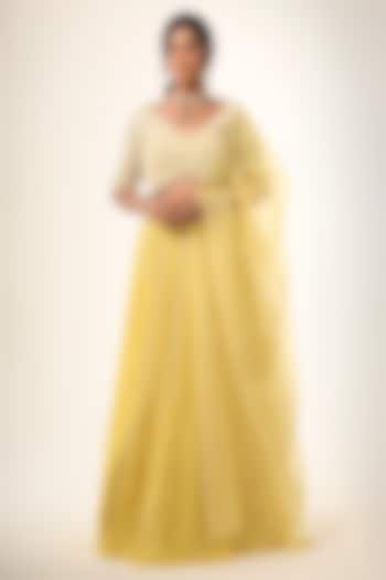 Yellow Organza & Viscose Georgette Gathered Wedding Lehenga Set by COUTURE BY NIHARIKA at Pernia's Pop Up Shop