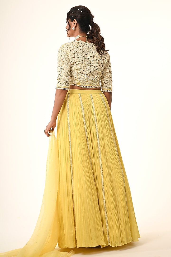 Yellow Organza & Viscose Georgette Gathered Wedding Lehenga Set by COUTURE BY NIHARIKA at Pernia's Pop Up Shop
