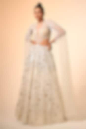 Ivory Net & Organza Hand Embroidered Bridal Lehenga Set by COUTURE BY NIHARIKA at Pernia's Pop Up Shop