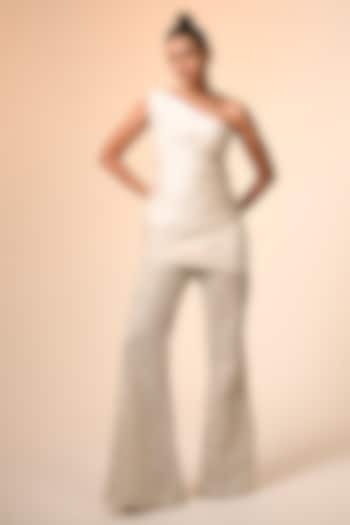 Ivory Satin & Organza Floral Cutwork Pant Set by COUTURE BY NIHARIKA at Pernia's Pop Up Shop