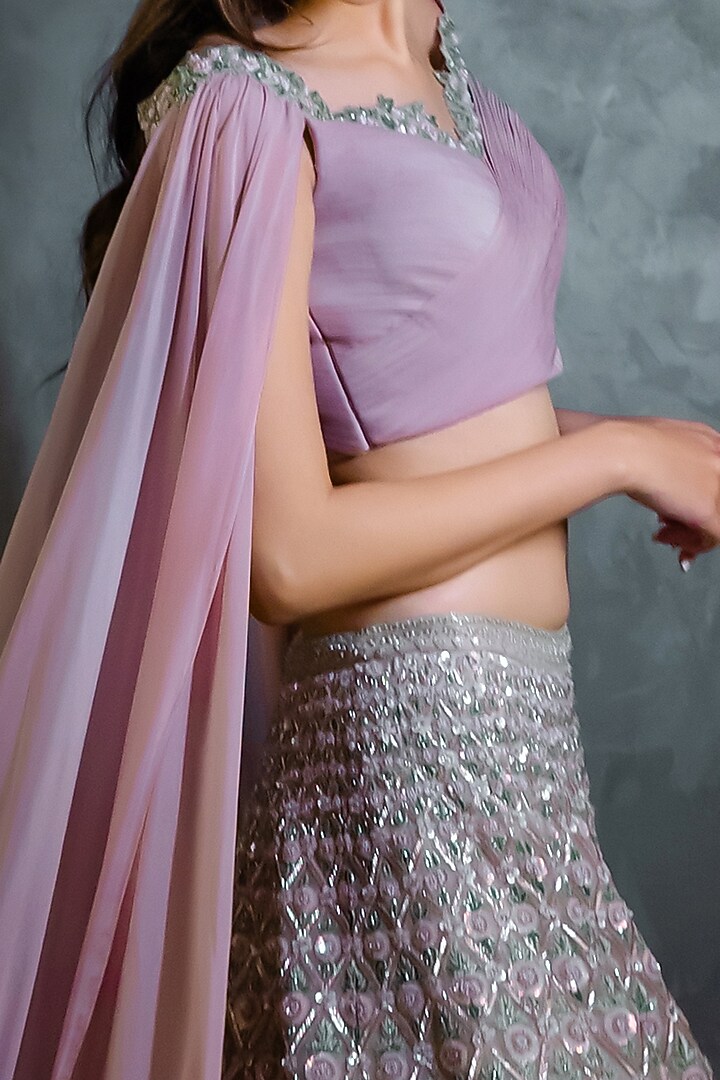 Purple & Silver Hand Embroidered Bridal Lehenga Set by COUTURE BY NIHARIKA at Pernia's Pop Up Shop