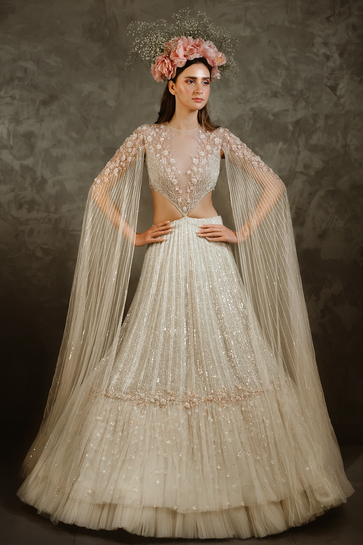 BRIDAL EMBELLISHED LEHENGA IN OFF-WHITE