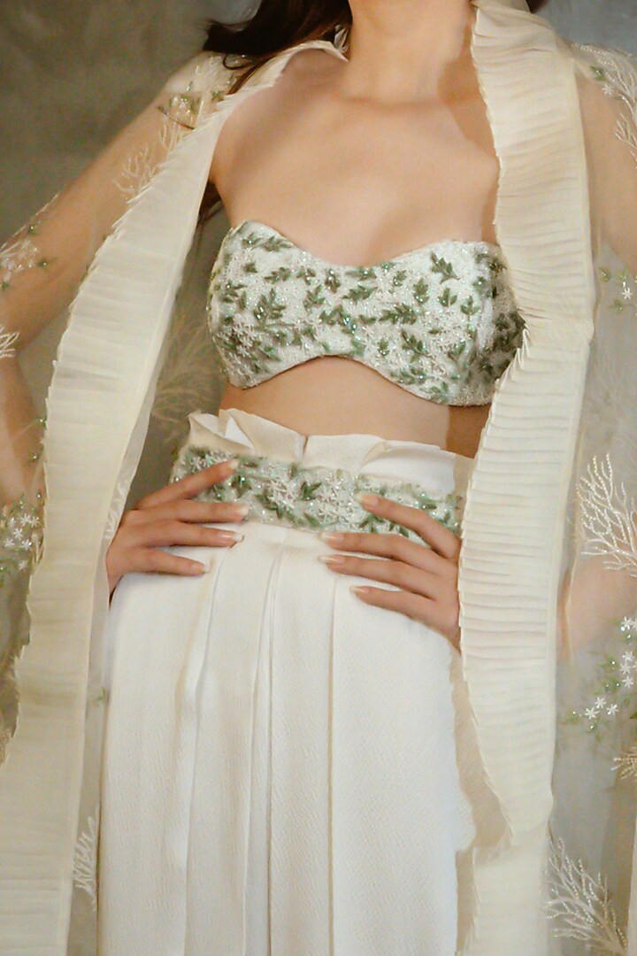 Off White Embroidered Pant Set by COUTURE BY NIHARIKA at Pernia's Pop Up Shop