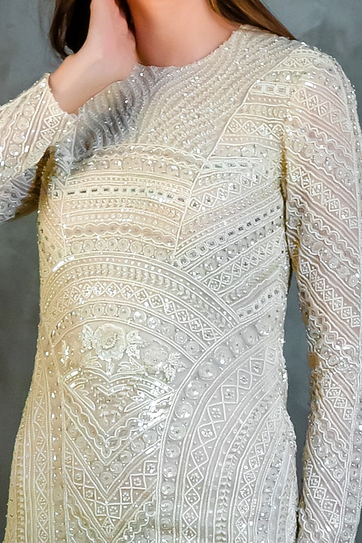 Off White Embroidered Party Wear Dress by COUTURE BY NIHARIKA at Pernia's Pop Up Shop