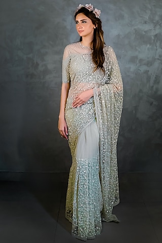 Green Embroidered Saree Set by COUTURE BY NIHARIKA