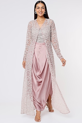 Mauve Embroidered Jacket Set by COUTURE BY NIHARIKA