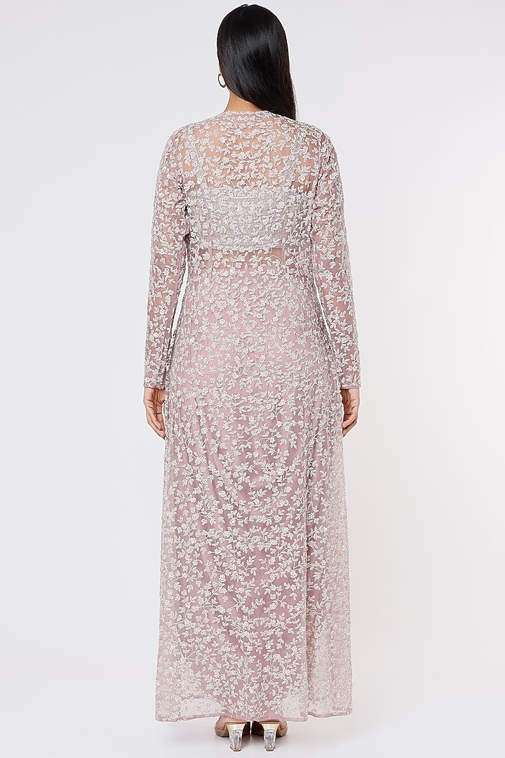 Mauve Embroidered Jacket Set by COUTURE BY NIHARIKA at Pernia's Pop Up Shop