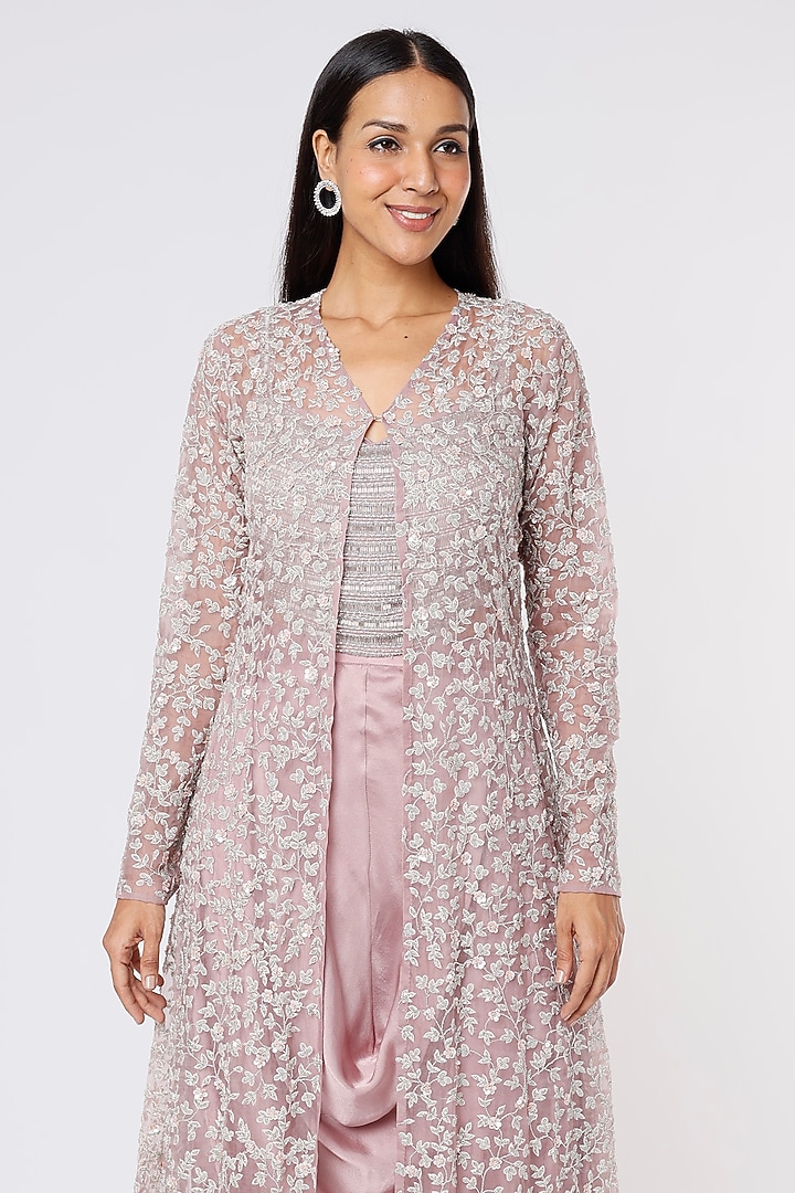 Mauve Embroidered Jacket Set by COUTURE BY NIHARIKA at Pernia's Pop Up Shop