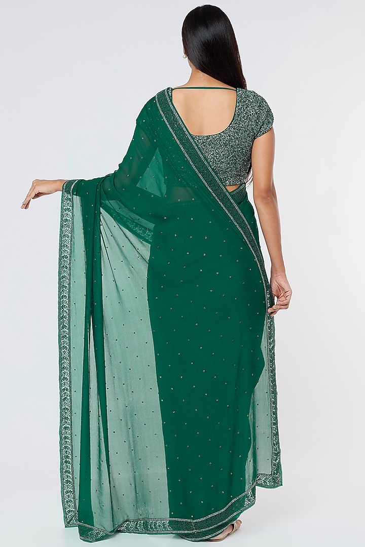 Emerald Green Embroidered Wedding Saree Set by COUTURE BY NIHARIKA at Pernia's Pop Up Shop