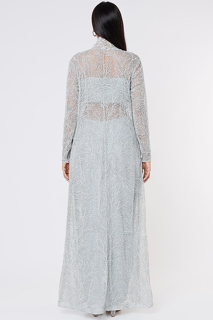 Powder Blue Net Jacket Set by COUTURE BY NIHARIKA at Pernia's Pop Up Shop