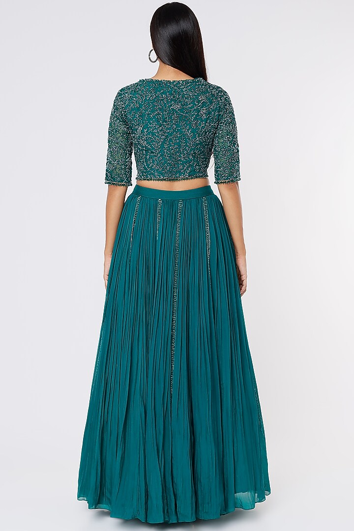 Emerald Green Embroidered Skirt Set by COUTURE BY NIHARIKA at Pernia's Pop Up Shop