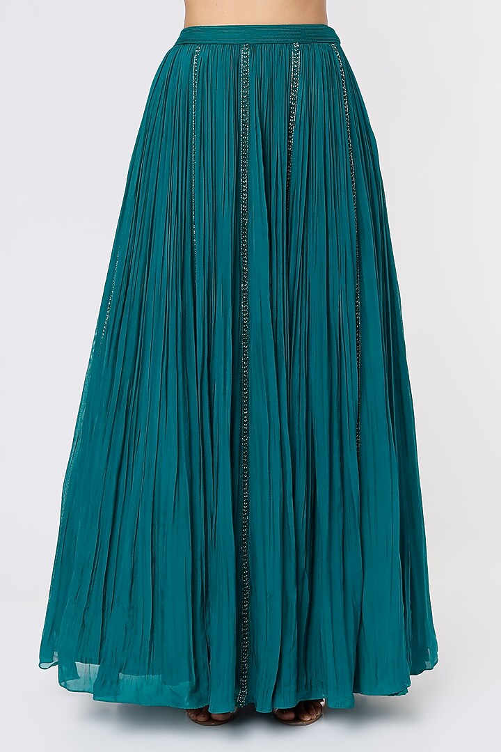 Emerald Green Embroidered Skirt Set by COUTURE BY NIHARIKA at Pernia's Pop Up Shop