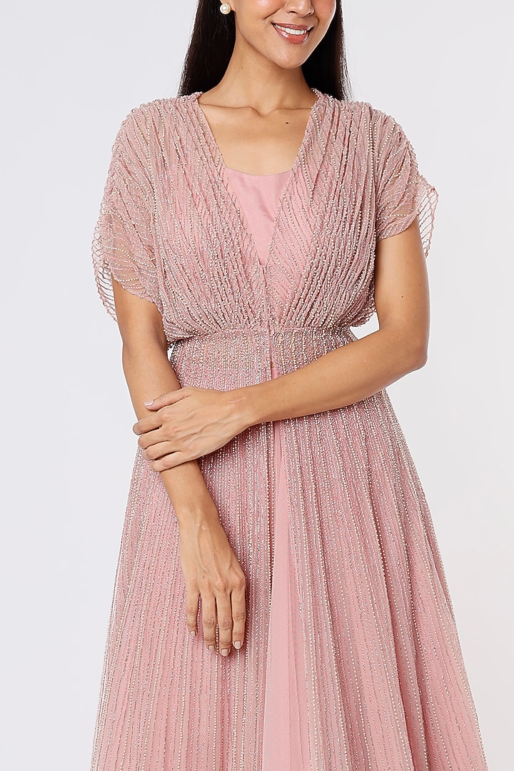 Blush Pink Net Embroidered Jacket Set by COUTURE BY NIHARIKA at Pernia's Pop Up Shop
