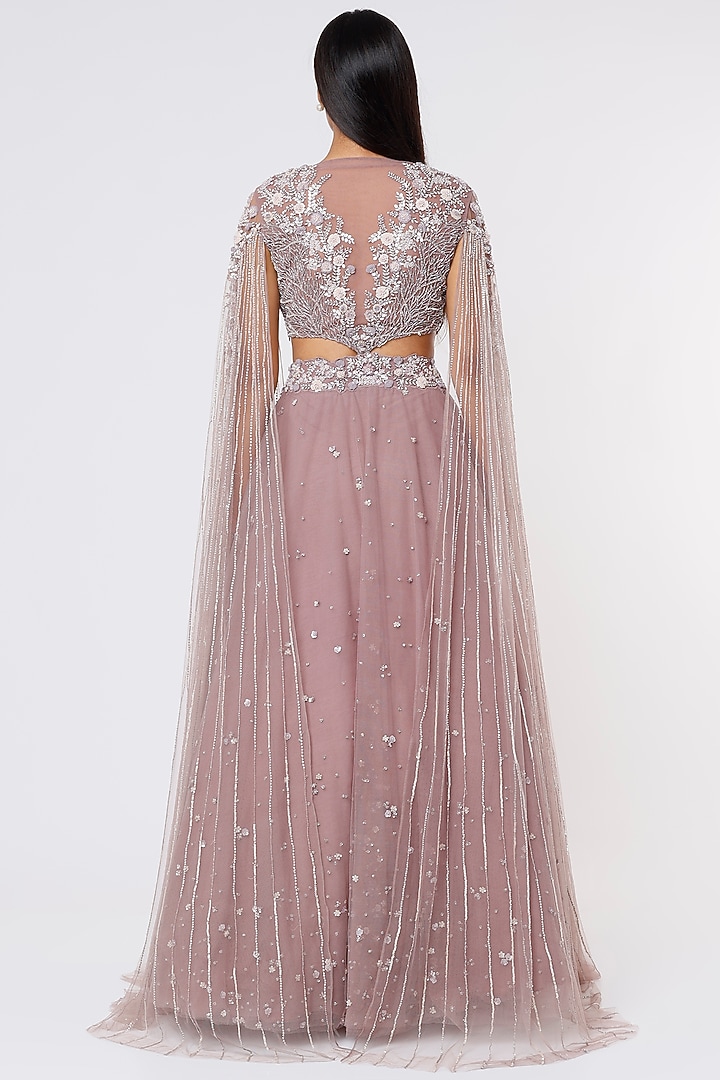Dusty Purple Net Embroidered Wedding Lehenga Set by COUTURE BY NIHARIKA at Pernia's Pop Up Shop
