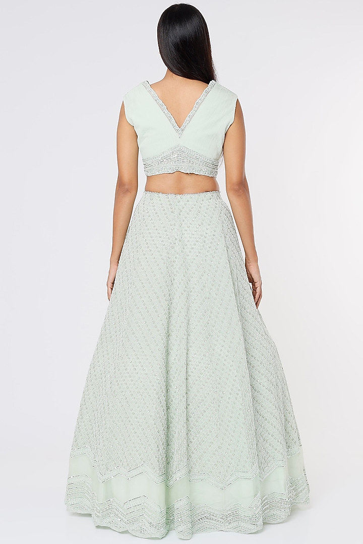Mint Green Embroidered Bridal Lehenga Set by COUTURE BY NIHARIKA at Pernia's Pop Up Shop