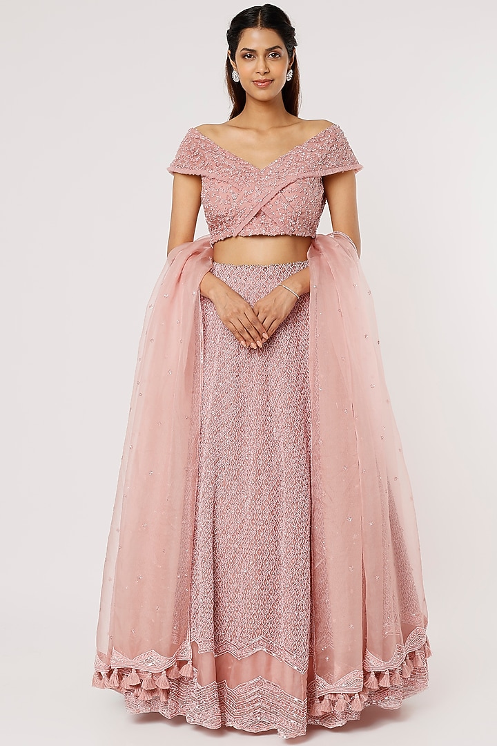 Blush Pink Embroidered Bridal Lehenga Set by COUTURE BY NIHARIKA at Pernia's Pop Up Shop