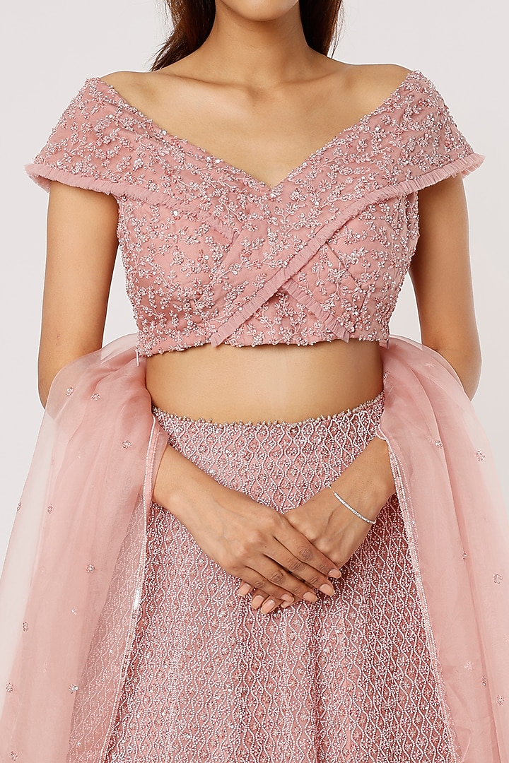 Blush Pink Embroidered Bridal Lehenga Set by COUTURE BY NIHARIKA at Pernia's Pop Up Shop