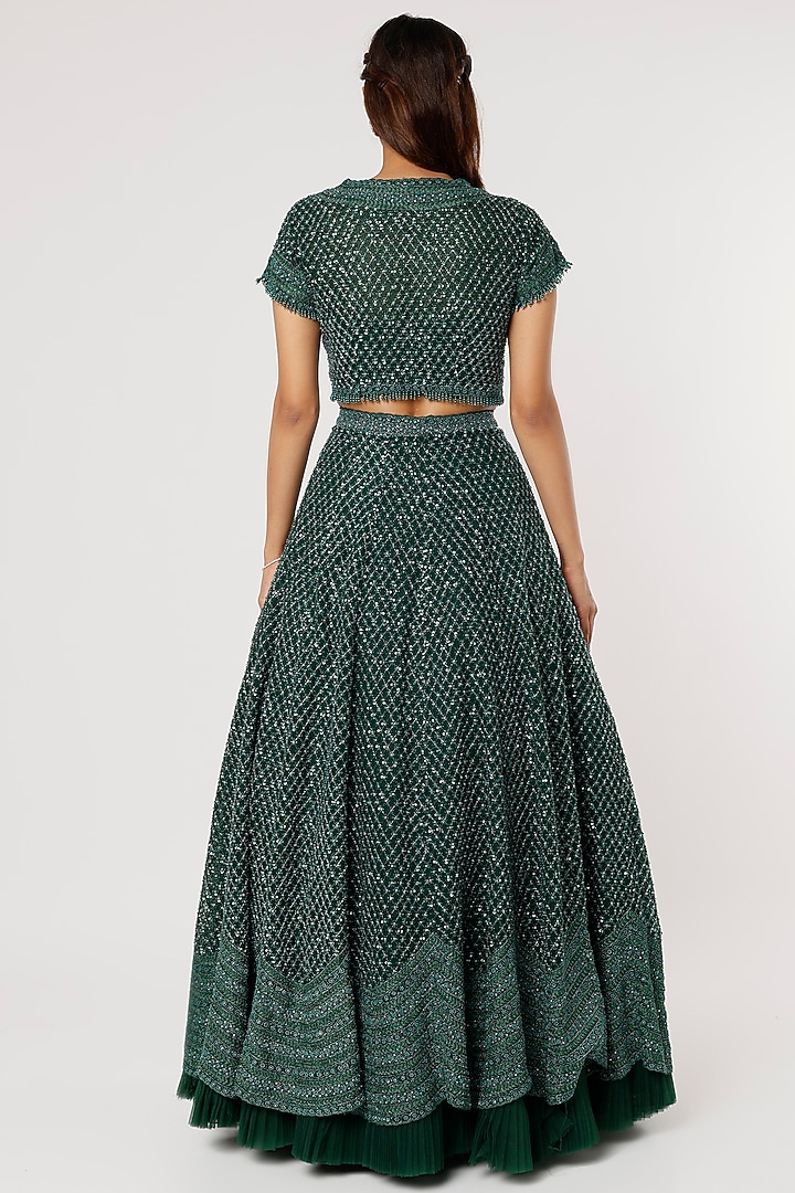Emerald Green Embroidered Bridal Lehenga Set by COUTURE BY NIHARIKA at Pernia's Pop Up Shop