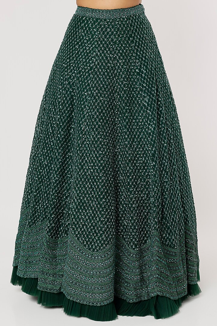 Emerald Green Embroidered Bridal Lehenga Set by COUTURE BY NIHARIKA at Pernia's Pop Up Shop