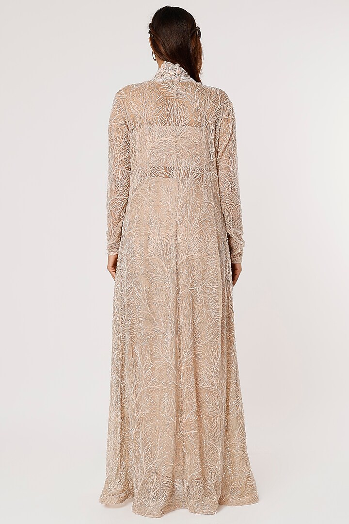 Peach Hand Embroidered Jacket Set by COUTURE BY NIHARIKA at Pernia's Pop Up Shop