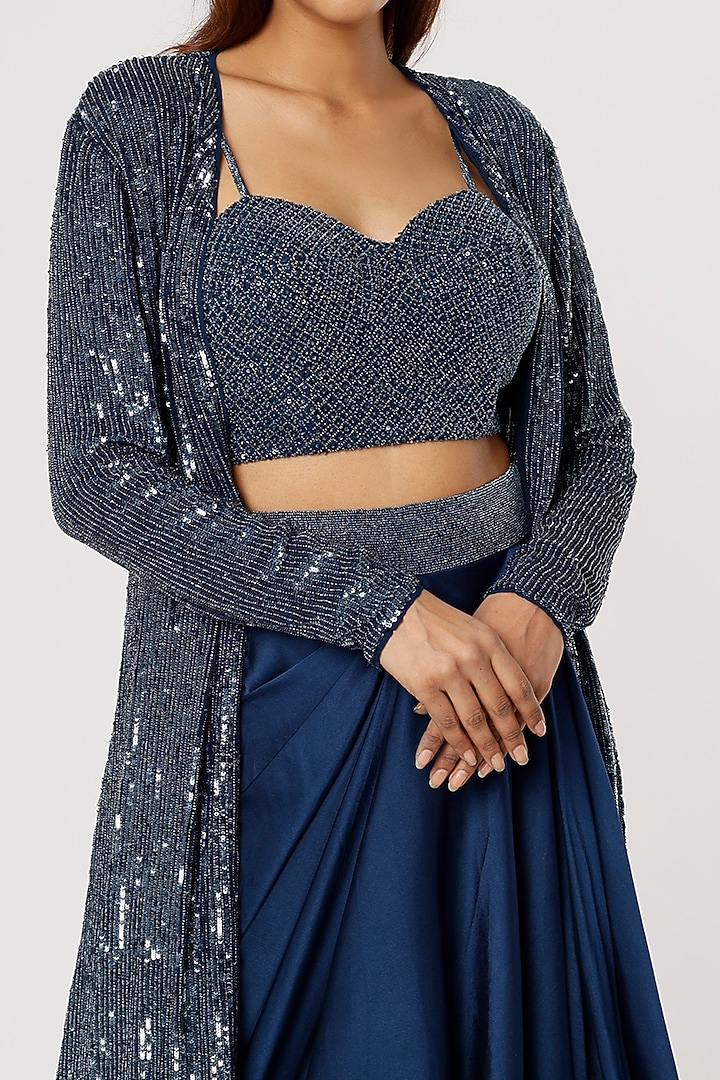Cobalt Blue Embroidered Jacket Set by COUTURE BY NIHARIKA at Pernia's Pop Up Shop
