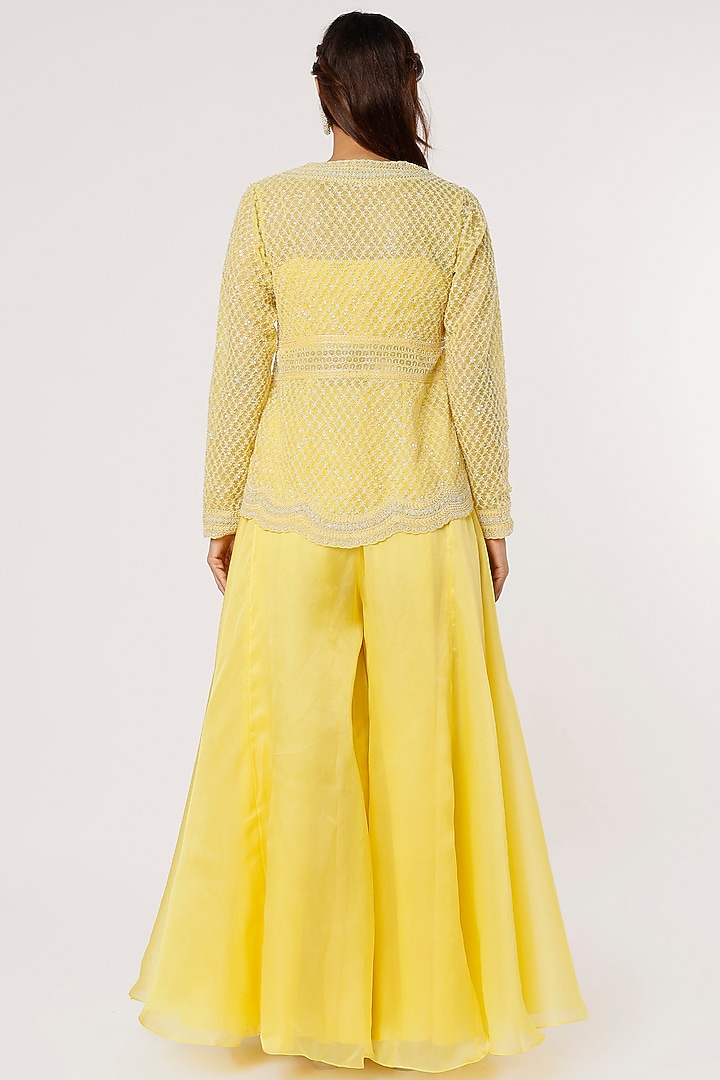Yellow Embroidered Jacket Set by COUTURE BY NIHARIKA at Pernia's Pop Up Shop