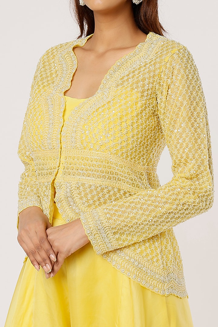 Yellow Embroidered Jacket Set by COUTURE BY NIHARIKA at Pernia's Pop Up Shop