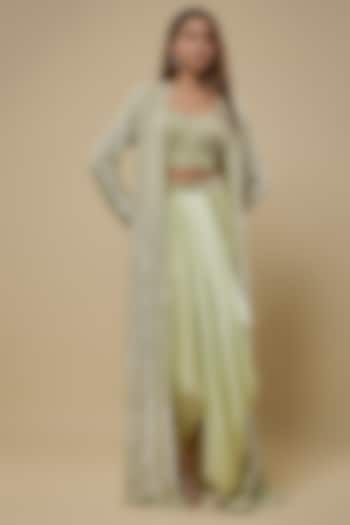 Mint Pure Satin Draped Skirt Set by COUTURE BY NIHARIKA at Pernia's Pop Up Shop