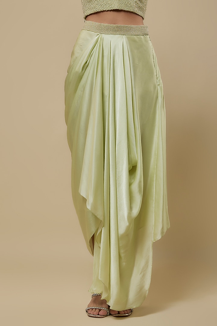 Mint Pure Satin Draped Skirt Set by COUTURE BY NIHARIKA at Pernia's Pop Up Shop