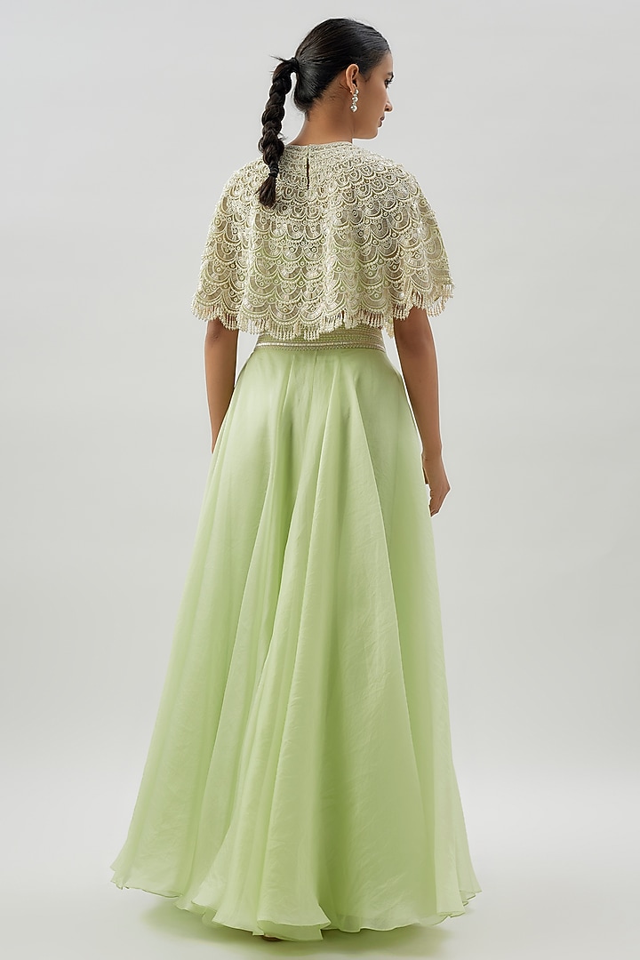 Mint Organza Embroidered Cape Set by COUTURE BY NIHARIKA at Pernia's Pop Up Shop