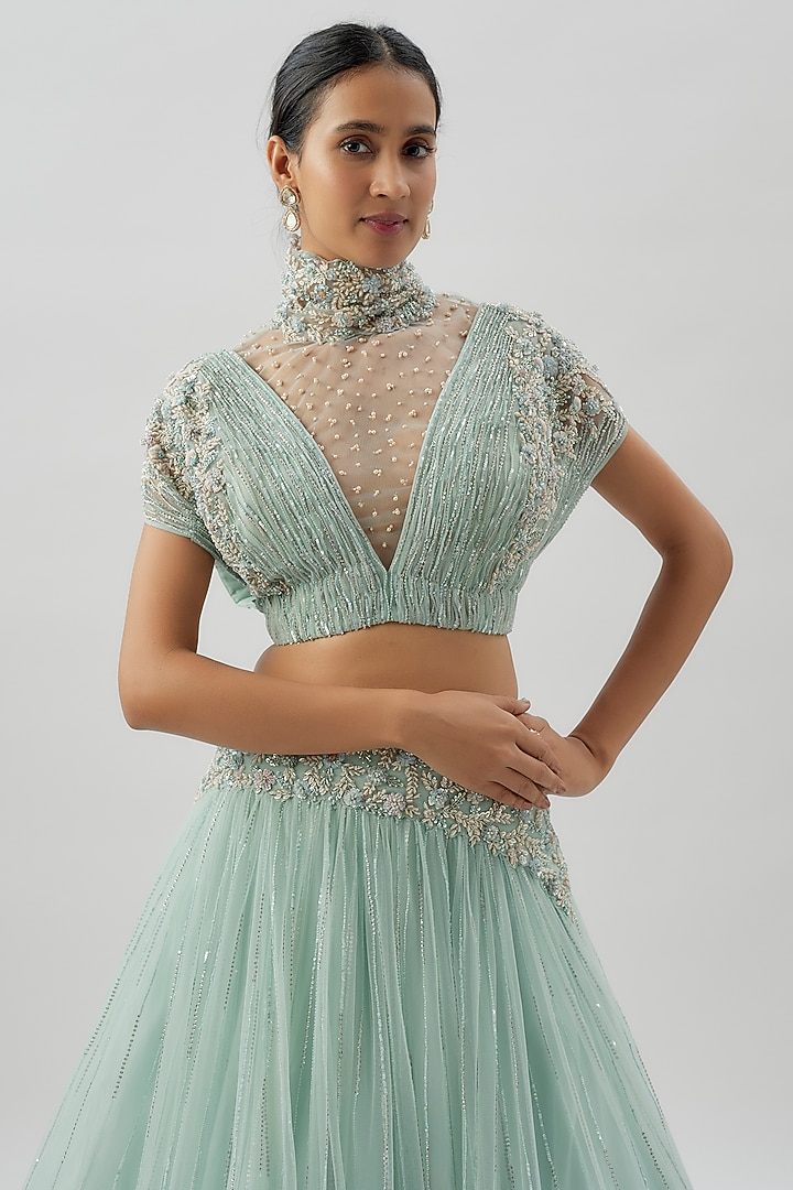 Powder Blue Taiwan Net Skirt Set by COUTURE BY NIHARIKA at Pernia's Pop Up Shop