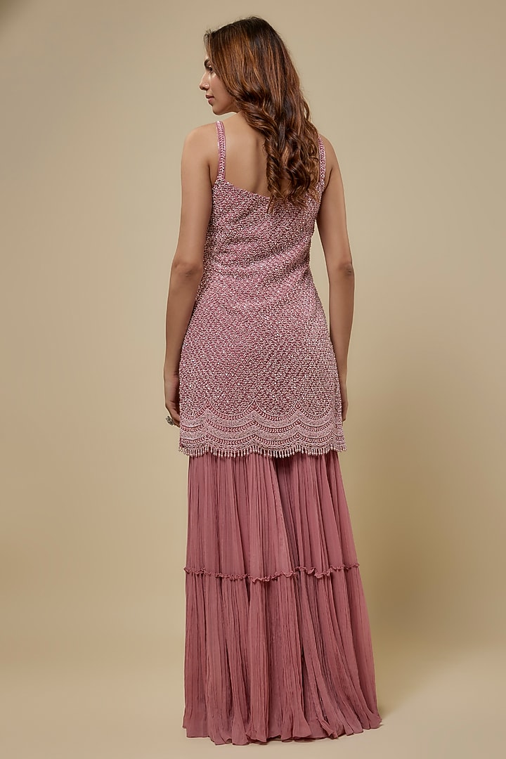Blush Pink Organza & Georgette Wedding Sharara Set by COUTURE BY NIHARIKA at Pernia's Pop Up Shop