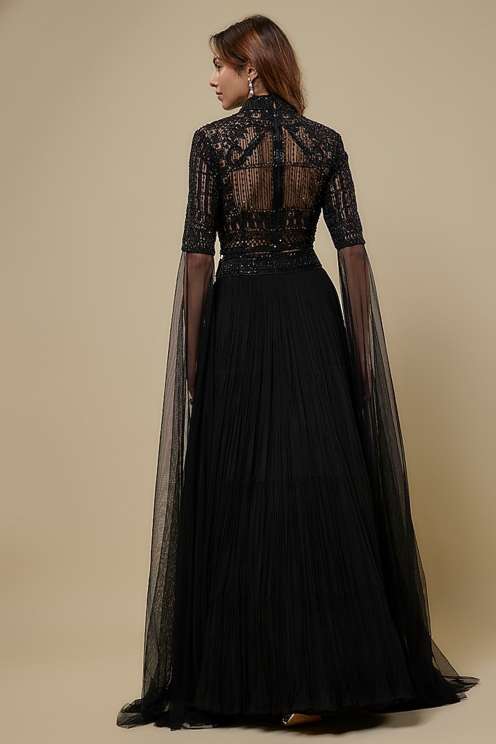 Black Net & Viscose Wedding Lehenga Set by COUTURE BY NIHARIKA at Pernia's Pop Up Shop