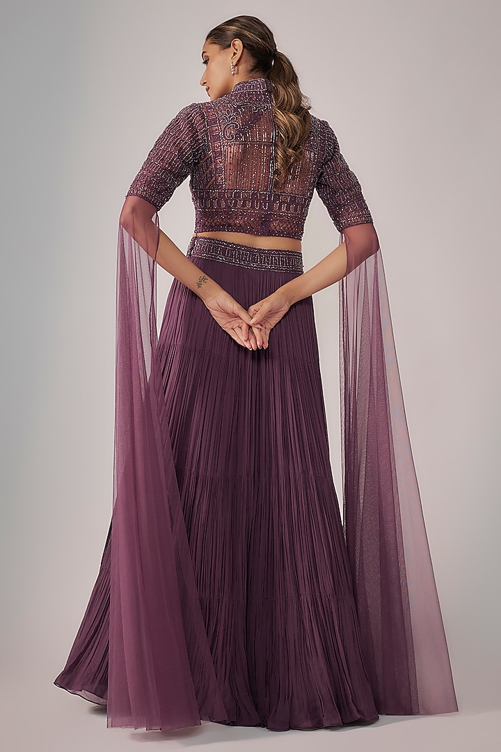 Dusty Purple Net & Viscose Wedding Lehenga Set by COUTURE BY NIHARIKA at Pernia's Pop Up Shop