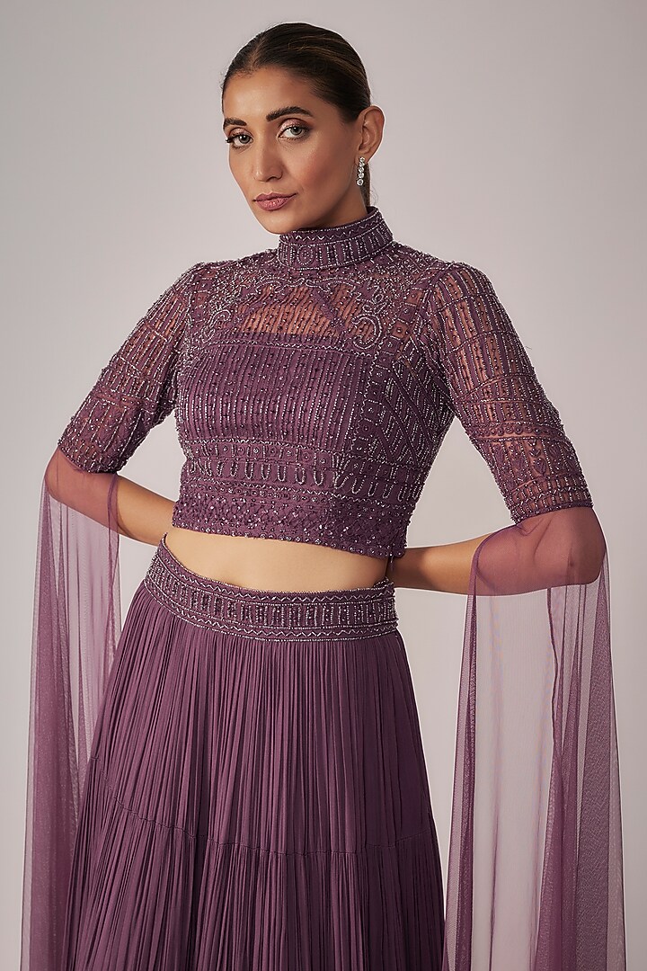 Dusty Purple Net & Viscose Wedding Lehenga Set by COUTURE BY NIHARIKA at Pernia's Pop Up Shop
