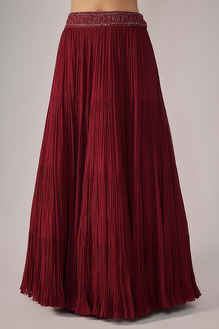 Red Net & Viscose Wedding Lehenga Set by COUTURE BY NIHARIKA at Pernia's Pop Up Shop