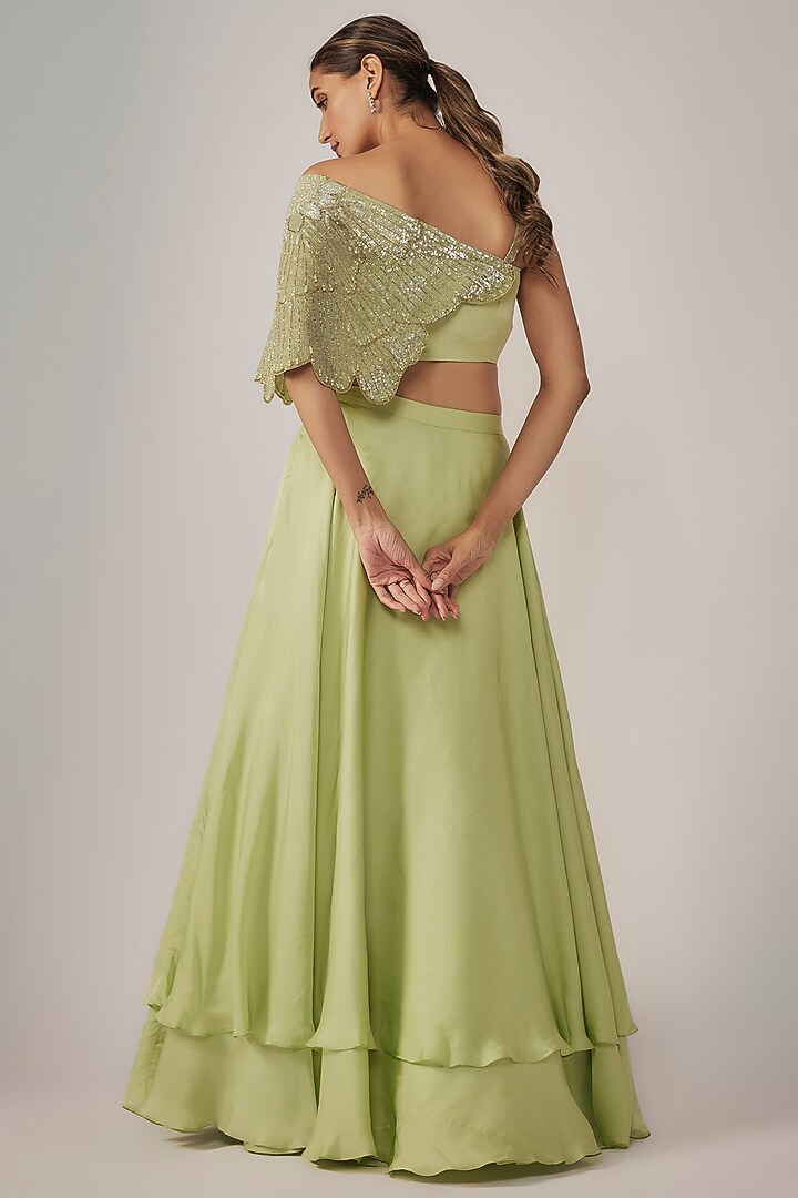 Mint Green Art Satin Organza Skirt Set by COUTURE BY NIHARIKA at Pernia's Pop Up Shop