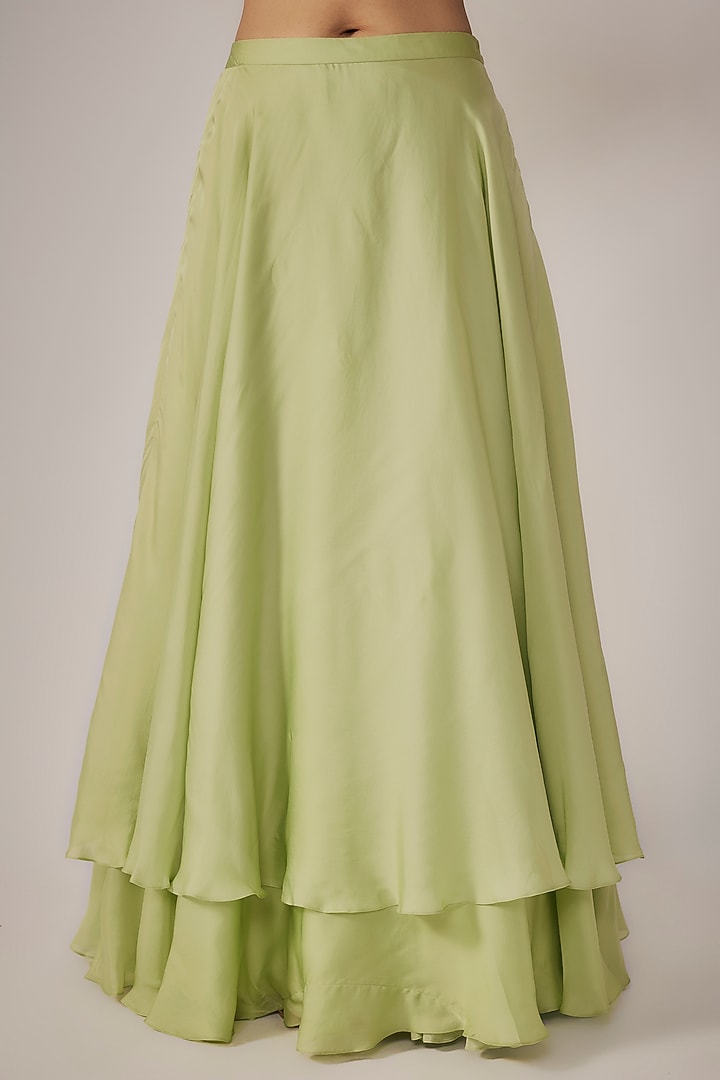 Mint Green Art Satin Organza Skirt Set by COUTURE BY NIHARIKA at Pernia's Pop Up Shop