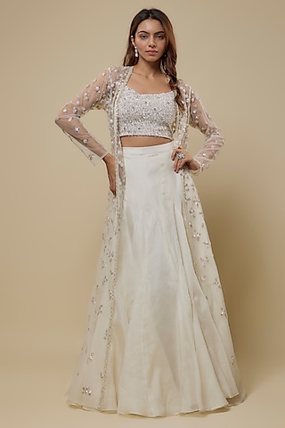 Gown Embroidered Net Shrug Ivory Organza Net Embroidered Jacket