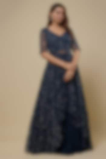 Navy Blue Chiffon Skirt Set by COUTURE BY NIHARIKA at Pernia's Pop Up Shop