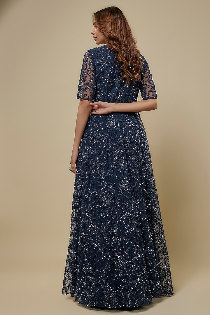 Navy Blue Chiffon Skirt Set by COUTURE BY NIHARIKA at Pernia's Pop Up Shop