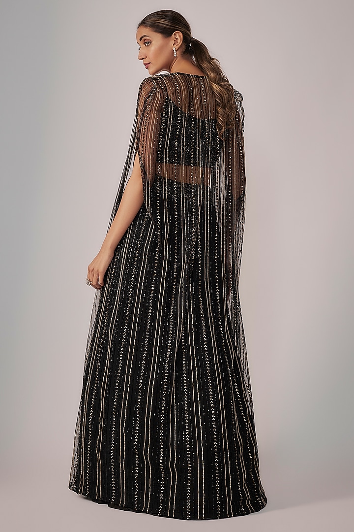 Black Net & Viscose Georgette Jacket Wedding Lehenga Set by COUTURE BY NIHARIKA at Pernia's Pop Up Shop