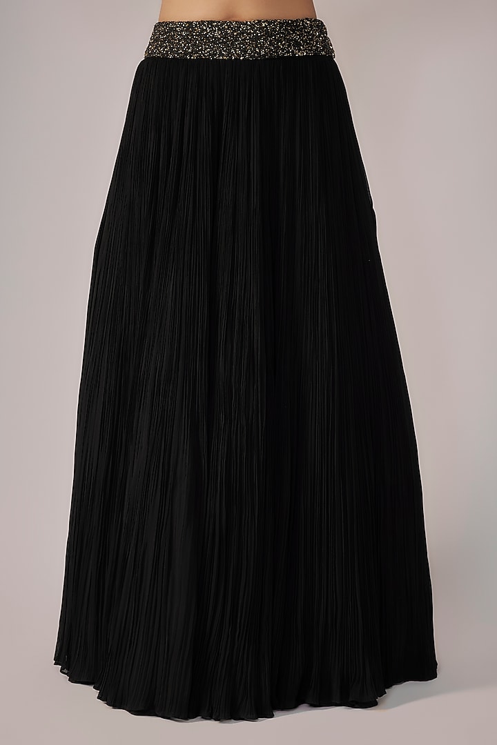 Black Net & Viscose Georgette Jacket Wedding Lehenga Set by COUTURE BY NIHARIKA at Pernia's Pop Up Shop