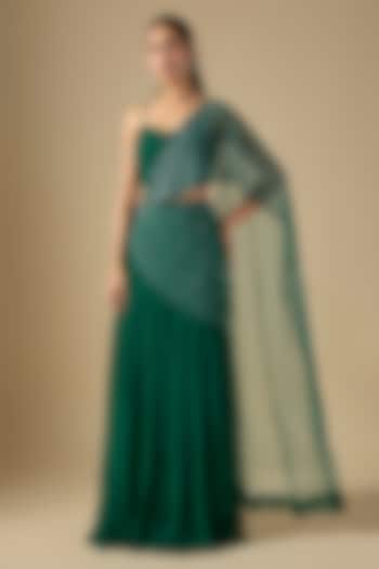 Green Net Organza & Viscose Georgette Gathered Skirt Set by COUTURE BY NIHARIKA at Pernia's Pop Up Shop