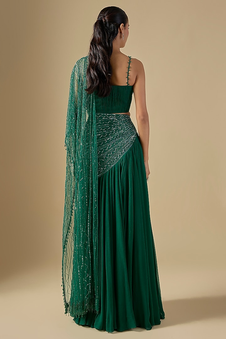 Green Net Organza & Viscose Georgette Gathered Skirt Set by COUTURE BY NIHARIKA at Pernia's Pop Up Shop