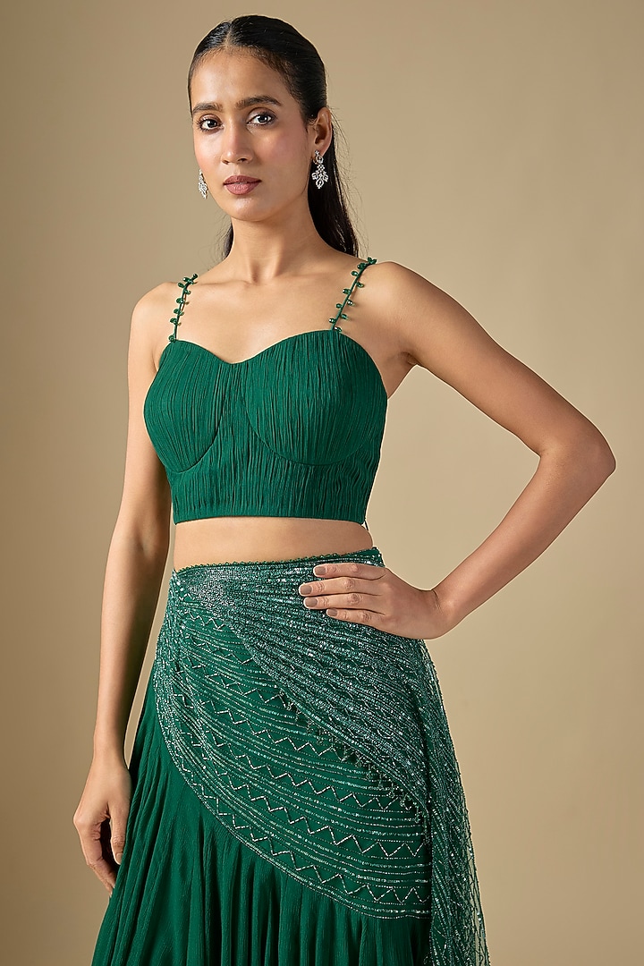 Green Net Organza & Viscose Georgette Gathered Skirt Set by COUTURE BY NIHARIKA at Pernia's Pop Up Shop
