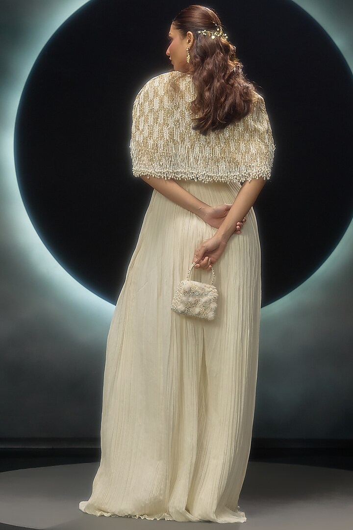 Ivory Viscose & Organza Jumpsuit With Jacket by COUTURE BY NIHARIKA at Pernia's Pop Up Shop