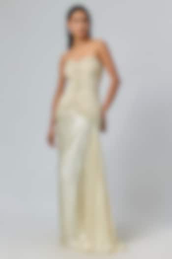 Ivory Pure Satin Draped Skirt Set by COUTURE BY NIHARIKA at Pernia's Pop Up Shop