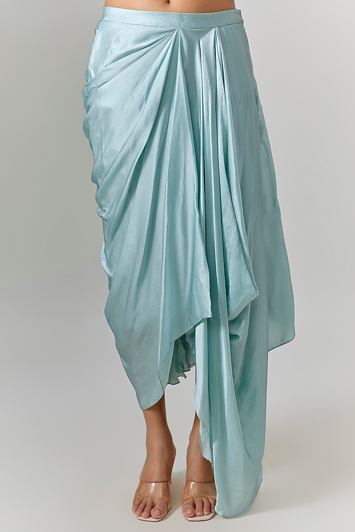 Powder Blue Pure Satin Draped Skirt Set by COUTURE BY NIHARIKA at Pernia's Pop Up Shop