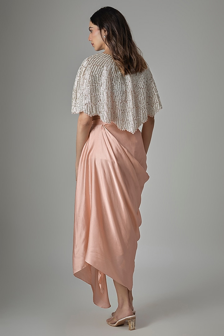 Peach Satin Draped Skirt Set by COUTURE BY NIHARIKA at Pernia's Pop Up Shop